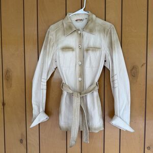 PRADA Sport Vintage Womens Jacket IT 44 Distressed Beige Cream Canvas Coat RARE!